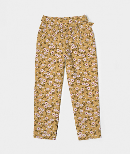 Women's All-Over Print Belted Tapered Pants