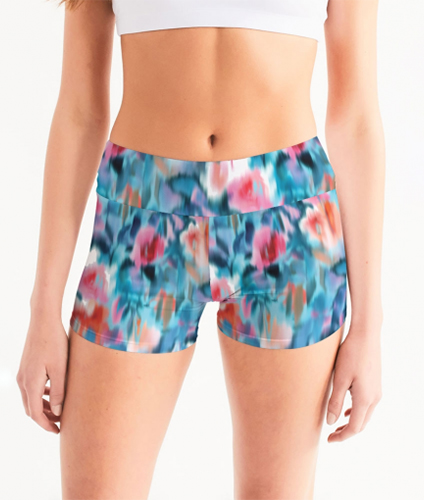 Women's All-Over Print Mid-Rise Yoga Shorts